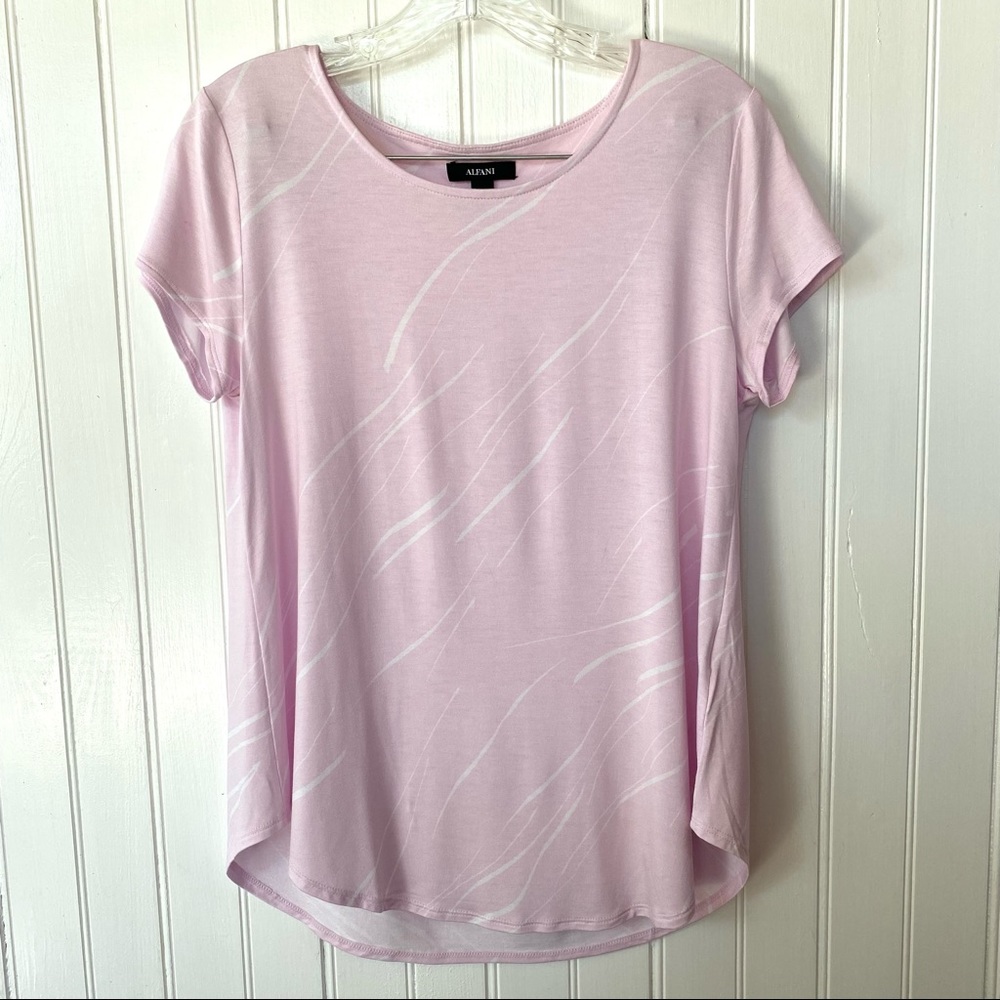Alfani pink and white women’s medium short sleeve top